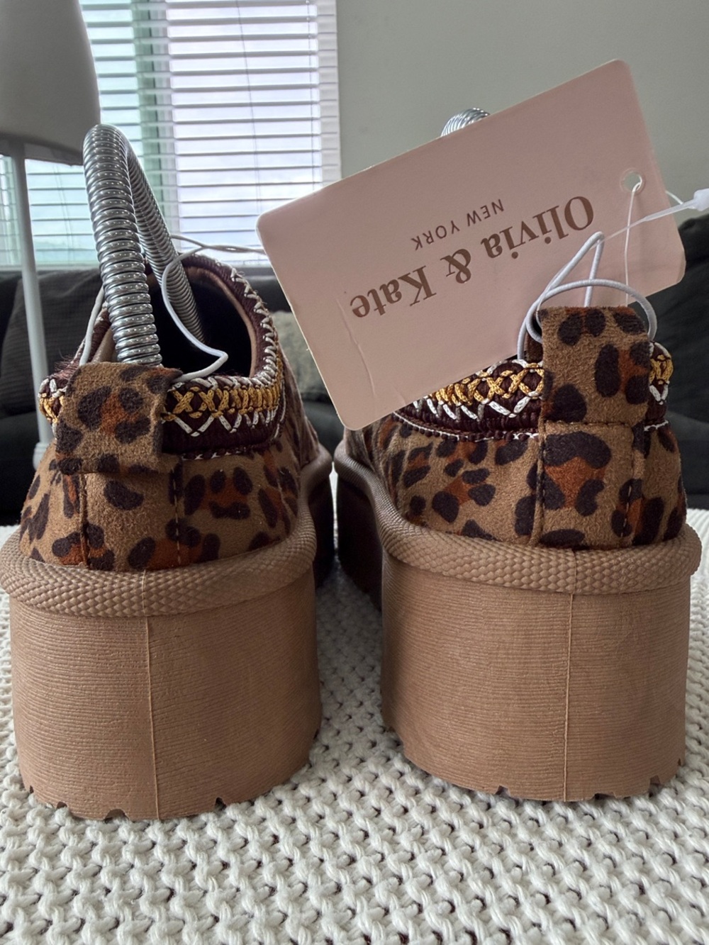 Olivia & Kate Leopard-Print Platform Mules in Tan/Brown - Picture 8 of 13
